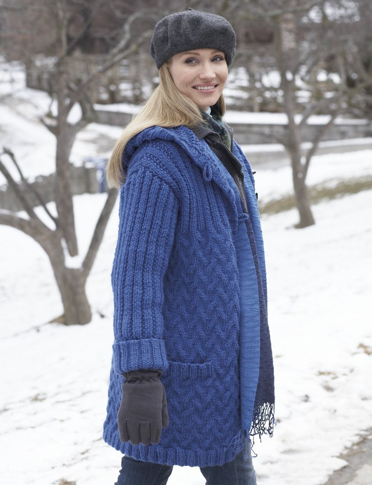 Car Coat with Hood in Patons Classic Wool Roving Knitting Patterns