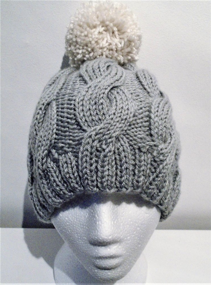 Aran Cable Beanie Pom Pom Hat Knitting pattern by Audrey