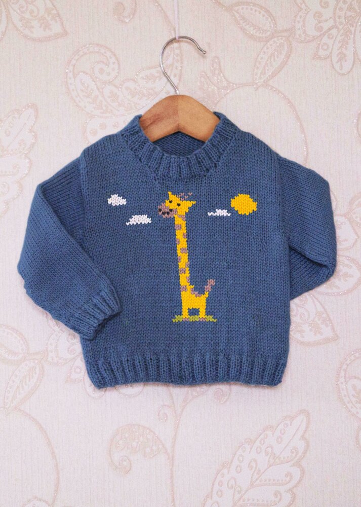 Tableau Tiny Giraffe en intarsia & Pull à tricoter pour enfants