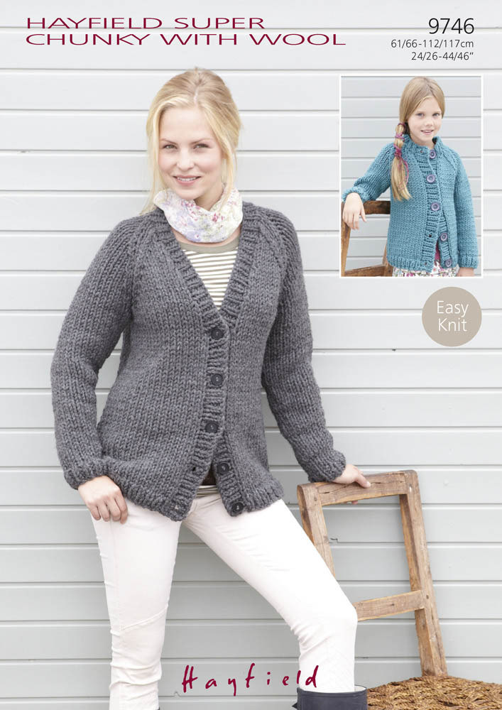 Easy Knit Cardigans in Hayfield Super Chunky with Wool 9746