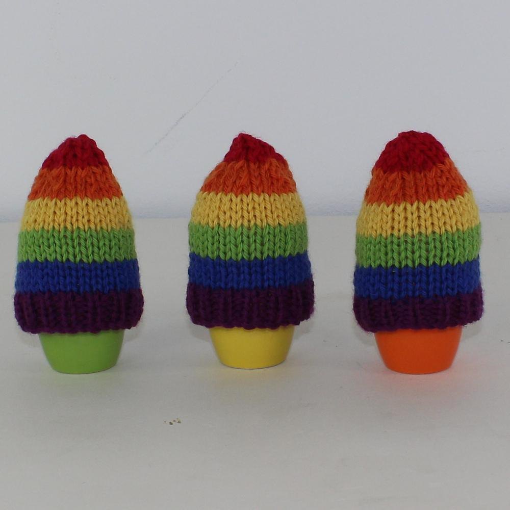 FREE Rainbow Egg Cosy Knitting pattern by madmonkeyknits