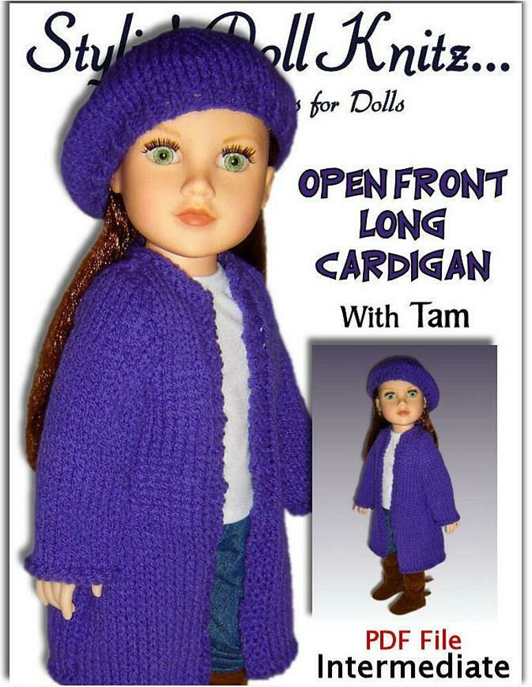 Doll clothes, Long Cardigan Knitting pattern for 18 inch ...