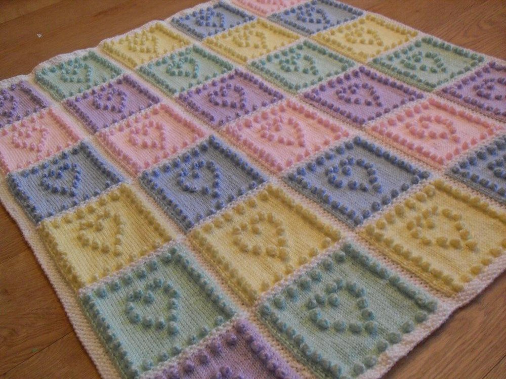Heart Squares 1-piece Baby Blanket (Plain or Intarsia ...