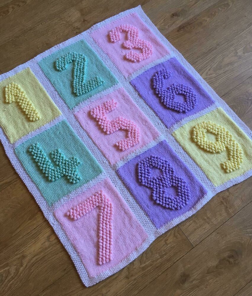 Numbers Squares Baby Blanket Knitting Pattern Knitting